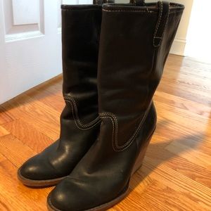 Frye Black Leather Wedge Boots